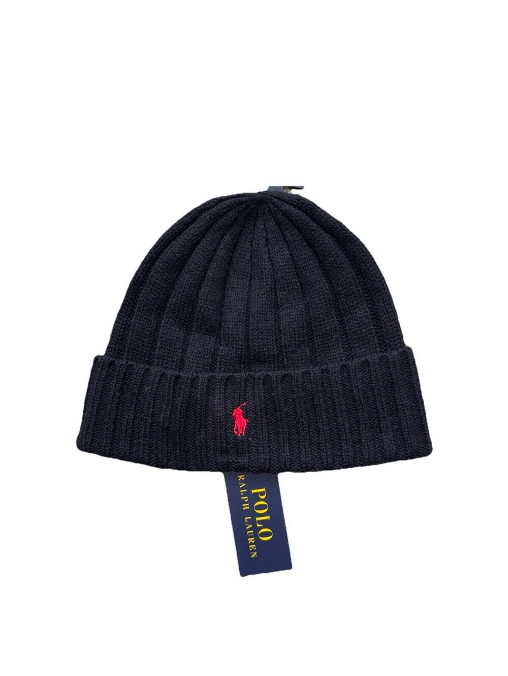 NWT POLO RALPH LAUREN RIBB KNIT BEANIE HAT WITH CUFF UNISEX  NAVY OS PONY New